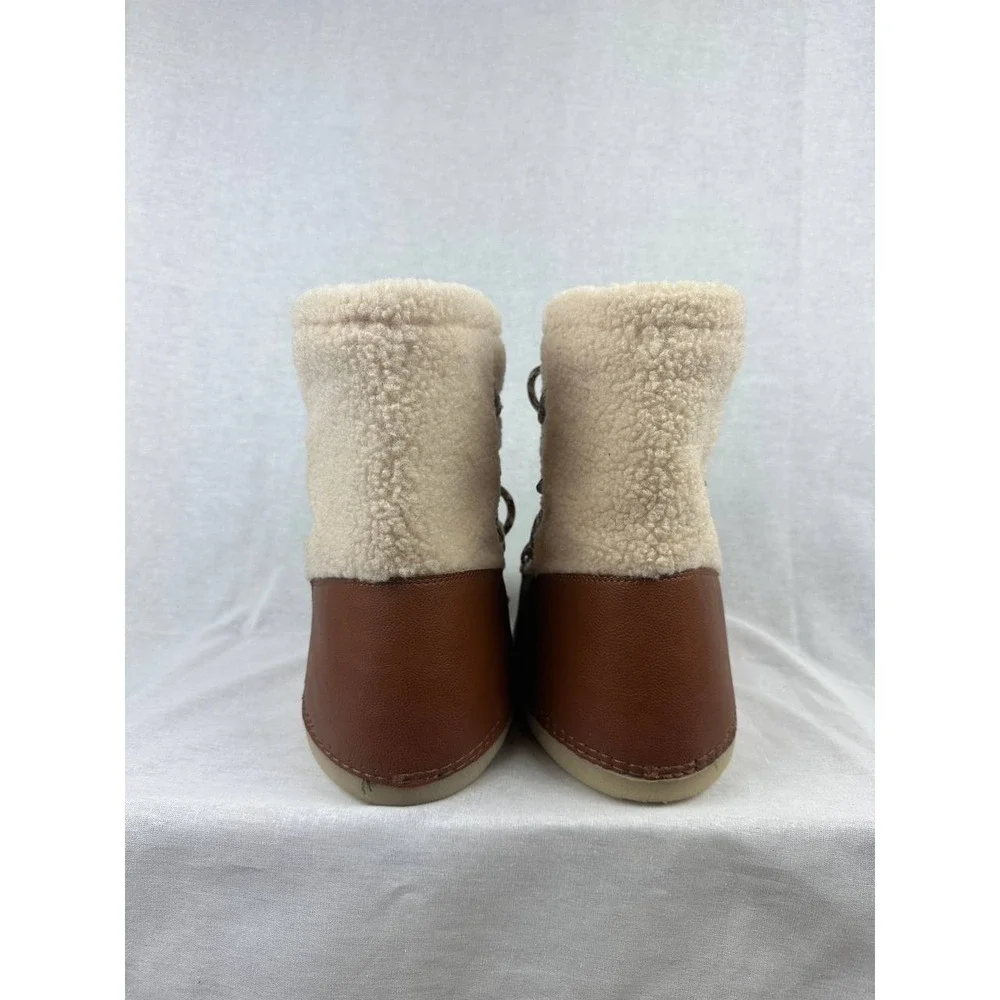 Universal Thread Womens Faux Shearling‎ Moon Boots Brown Cream Lace Up Size 8